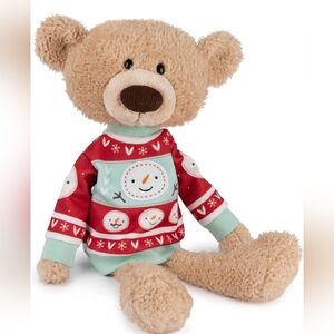 GUND Toothpick Cozy Red and Cream Teddy Bear Plush Toy Winter Sweater